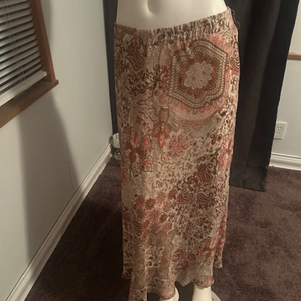 Roz & Ali Tan/Pink Paisley print skirt, size 2X